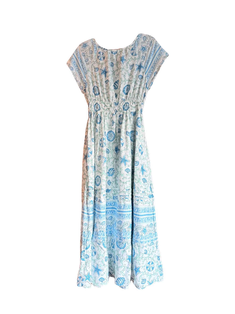 Laura Ashley Light Blue and Green Seashell Print Maxi Dress - Picture 2 of 6